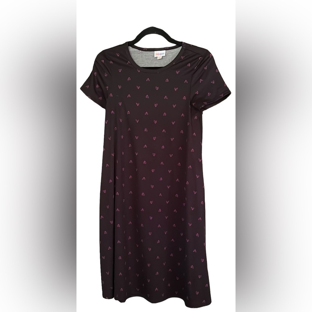 LULAROE Black Heart Patterned Short Sleeved Midi Dress, Size XXS, EUC